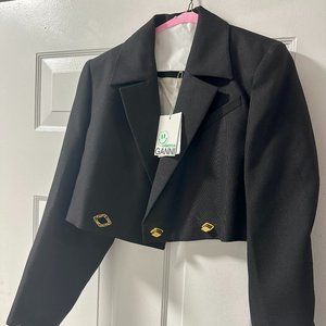 Ganni Womens Blazer Jacket Cropped Suit Golden Button Black 34 NWT